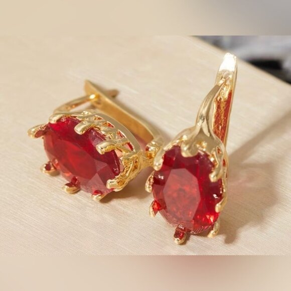 Elegant Gold and Red Gemstone Earrings - Picture 3 of 5